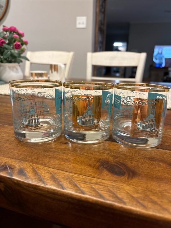 Other - VTG Libbey Southern Comfort Riverboat Steamboat Glass set of 3 Turquoise Gold